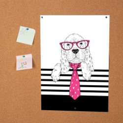 Постер с принтом Кокер спаниель в розовых очках для любого человека, вид спереди №2. Цвет основы: белый