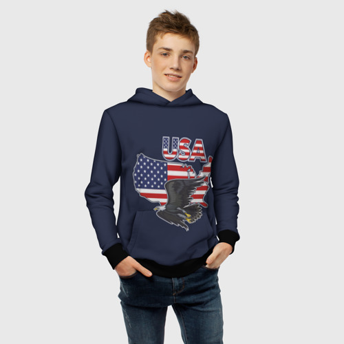 Детская толстовка 3D USA - flag and eagle, цвет черный - фото 6