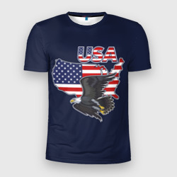 Мужская футболка 3D Slim USA - flag and eagle