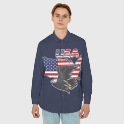 Мужская рубашка oversize 3D USA - flag and eagle - фото 2