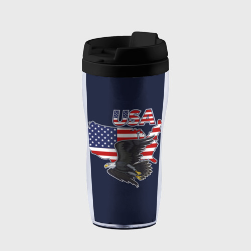 Термокружка-непроливайка USA - flag and eagle, цвет черный