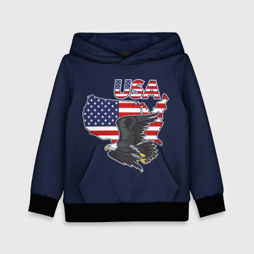 Детская толстовка 3D USA - flag and eagle, цвет черный