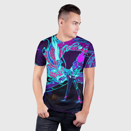 Мужская футболка 3D Slim League Of Legends Neon Dragon, цвет 3D печать - фото 3