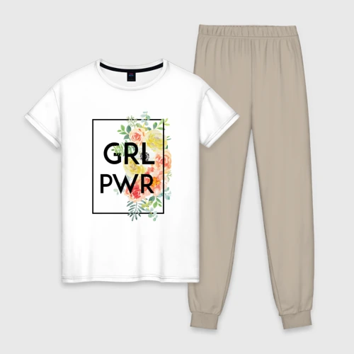 Женская пижама с белой футболкой хлопок GRL PWR