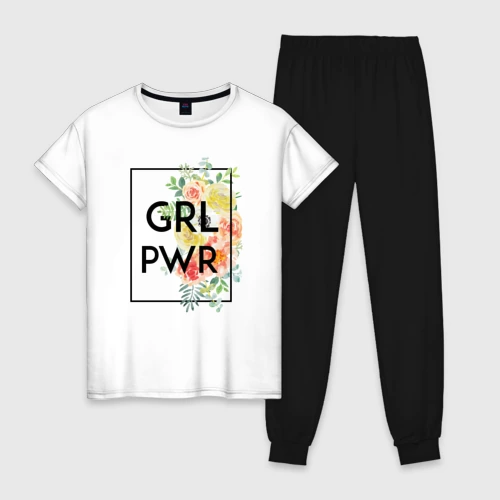 Женская пижама с белой футболкой хлопок GRL PWR