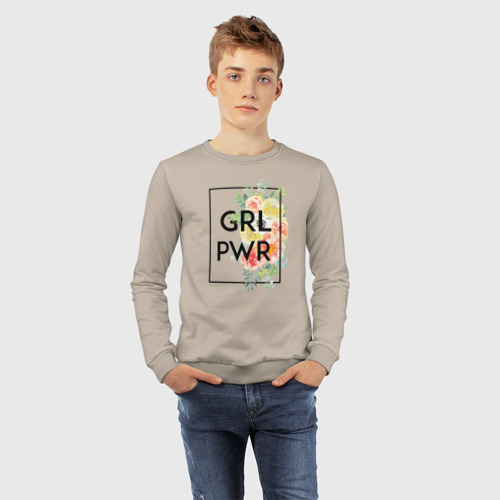 Детский свитшот хлопок GRL PWR, цвет миндальный - фото 7