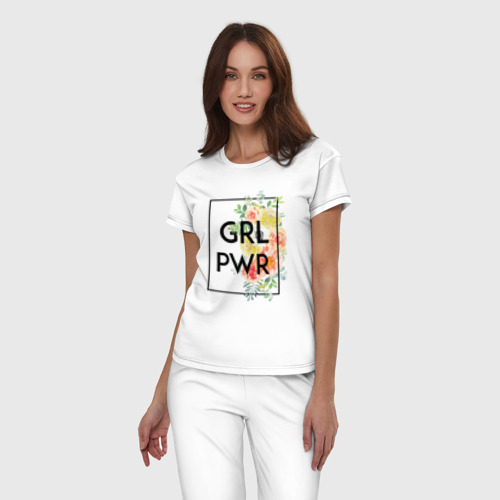 Женская пижама хлопок GRL PWR, цвет белый - фото 3