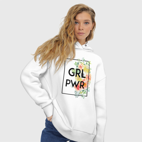 Женское худи Oversize хлопок GRL PWR, цвет белый - фото 4