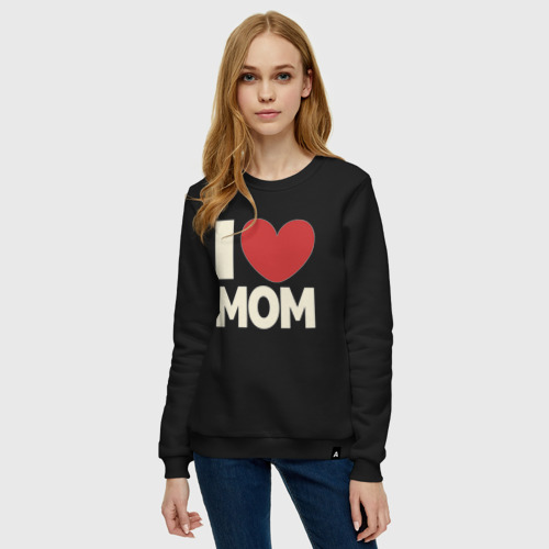 Женский свитшот хлопок I love mom, цвет черный - фото 3