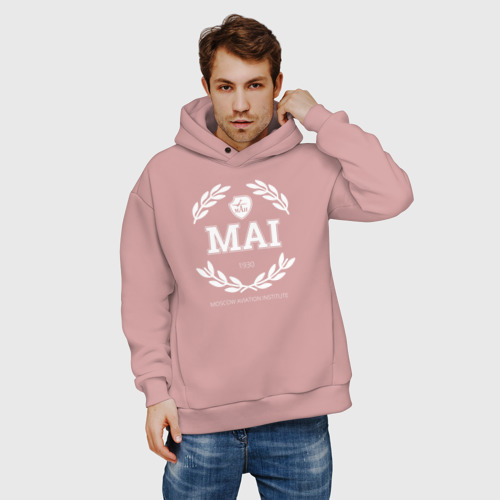 Мужское худи Oversize хлопок MAI, цвет пыльно-розовый - фото 3
