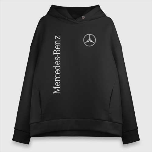 Женское худи Oversize хлопок Mercedes Benz logo, цвет черный