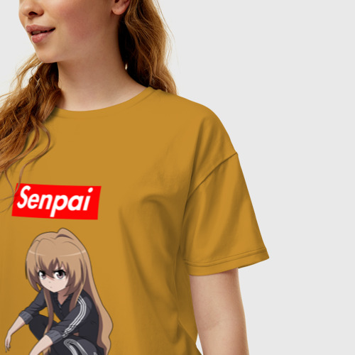 Женская футболка хлопок Oversize Senpai Гопник, цвет горчичный - фото 3