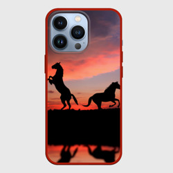 Чехол для iPhone 13 Pro Кони на закате