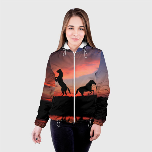 Женская куртка 3D Кони на закате, цвет белый - фото 3