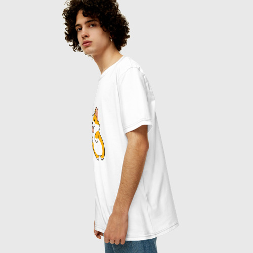 Мужская футболка хлопок Oversize Корги Лапочка, цвет белый - фото 5