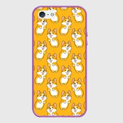 Чехол для iPhone 5/5S матовый Корги паттерн на орнжевом