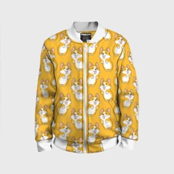 Детский бомбер 3D Корги паттерн на орнжевом