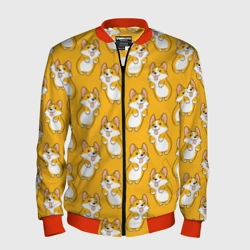 Мужской бомбер 3D Корги паттерн на орнжевом