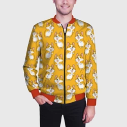 Мужской бомбер 3D Корги паттерн на орнжевом - фото 2