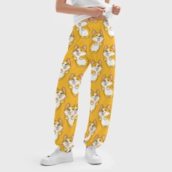 Женские джоггеры оверсайз 3D Корги паттерн на орнжевом - фото 2