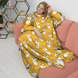 Плед с рукавами Корги паттерн на орнжевом - фото 2