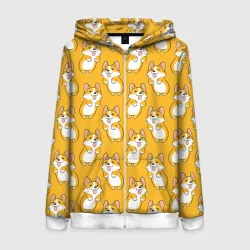 Женская толстовка 3D на молнии Корги паттерн на орнжевом