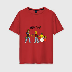 Женская футболка хлопок Oversize Nirvana в стиле Simpsons