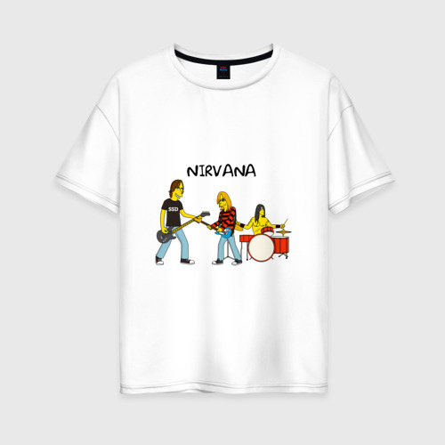 Женская футболка из хлопка оверсайз с принтом Nirvana в стиле Simpsons, вид спереди №1