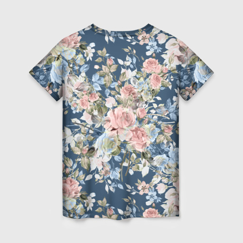 Женская футболка 3D Розовые розы на синем, цвет 3D печать - фото 2