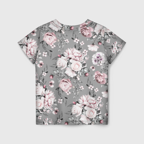 Детская футболка 3D с принтом Розовые белые розы, вид сзади #1