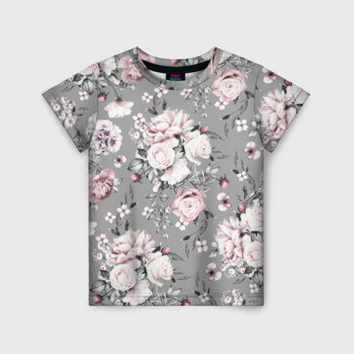 Детская футболка 3D с принтом Розовые белые розы, вид спереди #2