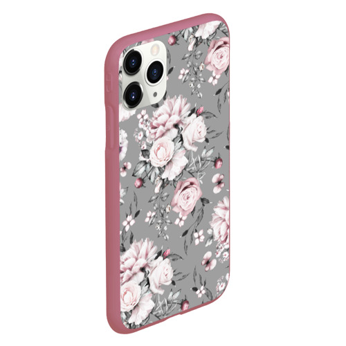 Чехол для iPhone 11 Pro матовый с принтом Розовые белые розы, вид сбоку #3