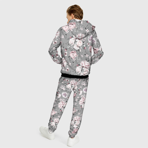 Мужской 3D костюм с принтом Розовые белые розы, вид сзади #2