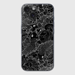 Чехол для iPhone 15 силиконовый с защитой камеры Карпы кои графика