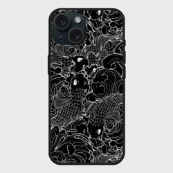 Чехол силиконовый для Apple iPhone 15 матовый Карпы кои графика