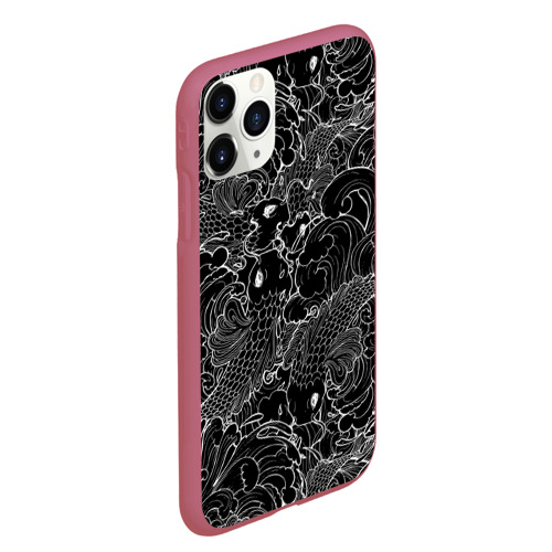 Чехол для iPhone 11 Pro Max матовый Карпы кои графика, цвет малиновый - фото 3