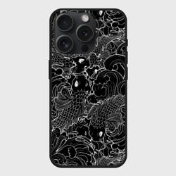 Чехол силиконовый для Apple iPhone 15 Pro матовый Карпы кои графика