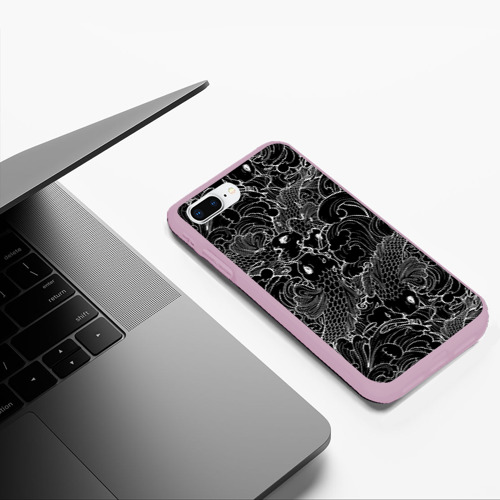 Чехол для iPhone 7Plus/8 Plus матовый Карпы кои графика, цвет розовый - фото 5