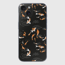 Чехол для iPhone 15 силиконовый с защитой камеры Карпы кои на черном