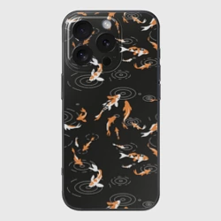 Чехол для iPhone 16 Pro силиконовый с защитой камеры Карпы кои на черном