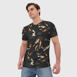Мужская футболка 3D Карпы кои на черном - фото 2