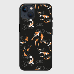 Чехол для iPhone 14 Карпы кои на черном