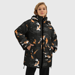 Женская зимняя куртка Oversize Карпы кои на черном - фото 2