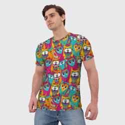 Мужская футболка 3D Совы разноцветные - фото 2