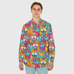 Мужская рубашка oversize 3D Совы разноцветные - фото 2