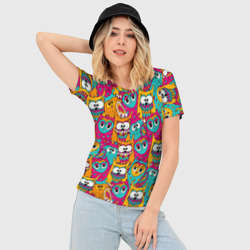 Женская футболка 3D Slim Совы разноцветные - фото 2