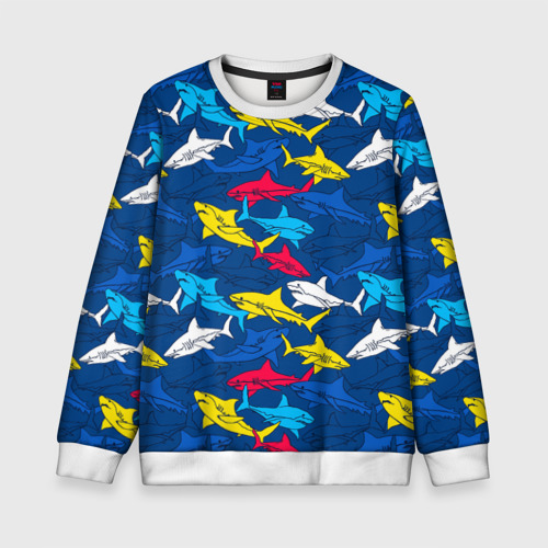 Детский свитшот 3D Разноцветные акулы, цвет 3D печать