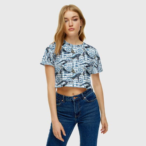 Женская футболка Crop-top 3D Киты, цвет 3D печать - фото 3