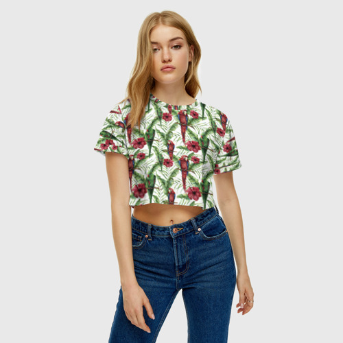 Женская футболка Crop-top 3D Попугаи ара, цвет 3D печать - фото 3