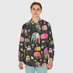 Рубашка с принтом Яркие мультяшные медузы для любого человека, вид спереди №2. Цвет основы: белый